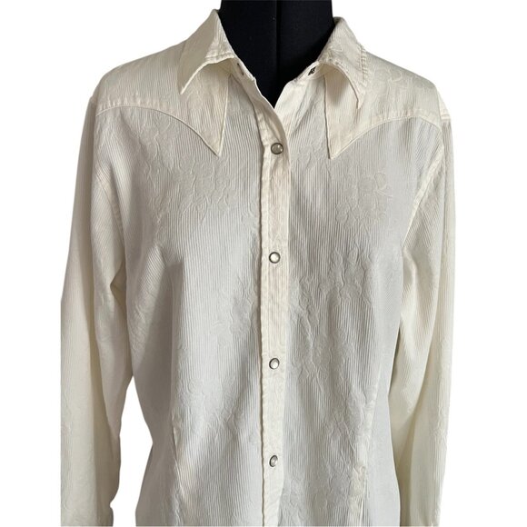 Stetson XL Cream Floral Embossed 100% Cotton Western Pearl Snap Shirt - Picture 5 of 12
